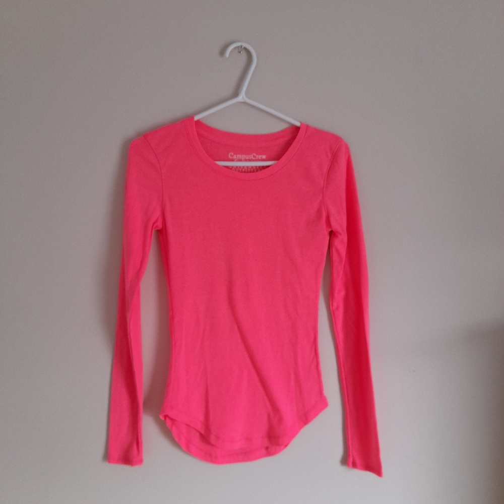 Hot Pink Crew Neck Long Sleeve Shirt Campus Crew University Outfitter Size M